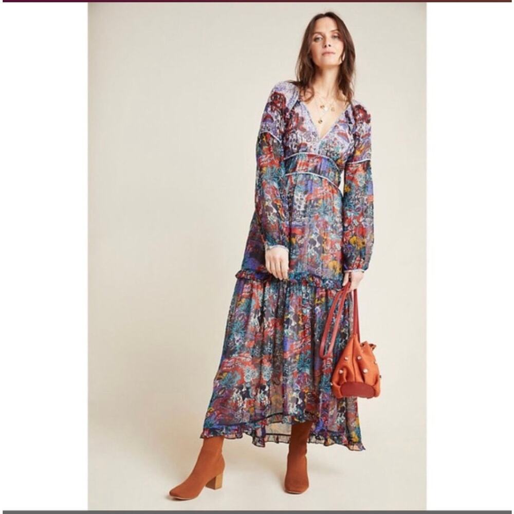 Anthropologie Maeve Annabella Maxi Dress Multicolor Size US 10 - Picture 1 of 9